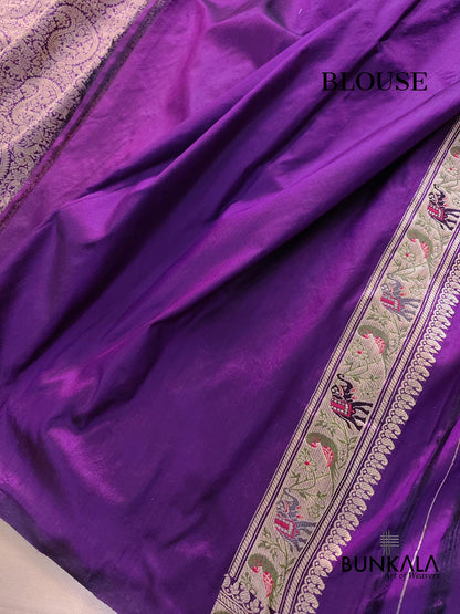 Purple Shikargha Brocade Handloom Banarasi Pure Katan Silk Saree
