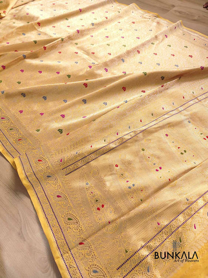Mustard Yellow Meenakari Brocade Kadwa Handweaved Banarasi Pure Katan Silk Saree