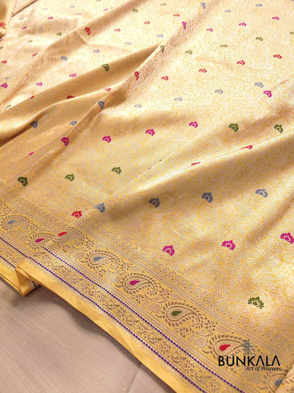 Mustard Yellow Meenakari Brocade Kadwa Handweaved Banarasi Pure Katan Silk Saree
