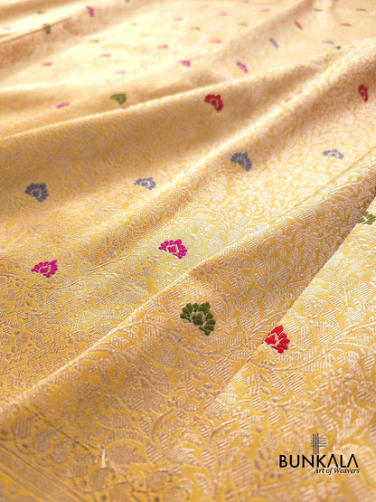 Mustard Yellow Meenakari Brocade Kadwa Handweaved Banarasi Pure Katan Silk Saree