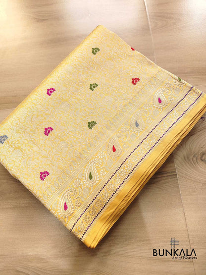 Mustard Yellow Meenakari Brocade Kadwa Handweaved Banarasi Pure Katan Silk Saree