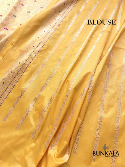 Mustard Yellow Meenakari Brocade Kadwa Handweaved Banarasi Pure Katan Silk Saree