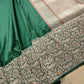 Bottle Green Meenakari Border Plain Handloom Banarasi Pure Katan Silk Saree