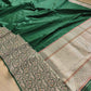 Bottle Green Meenakari Border Plain Handloom Banarasi Pure Katan Silk Saree