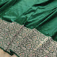 Bottle Green Meenakari Border Plain Handloom Banarasi Pure Katan Silk Saree