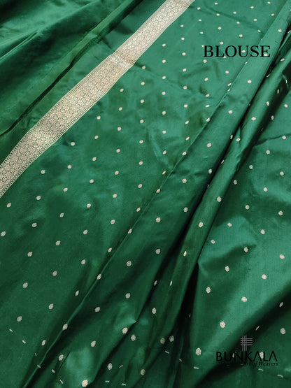 Bottle Green Meenakari Border Plain Handloom Banarasi Pure Katan Silk Saree