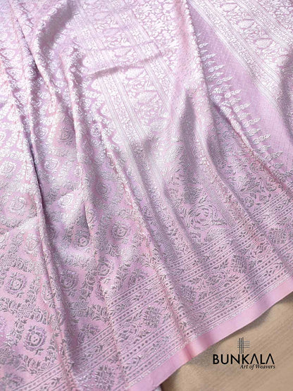 Lavender Brocade Silver Zari Weaved Banarasi Mashru Silk Saree