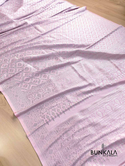 Lavender Brocade Silver Zari Weaved Banarasi Mashru Silk Saree