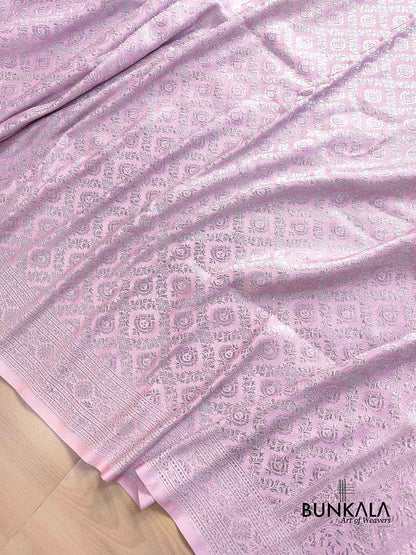 Lavender Brocade Silver Zari Weaved Banarasi Mashru Silk Saree