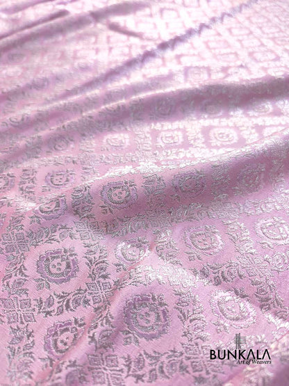 Lavender Brocade Silver Zari Weaved Banarasi Mashru Silk Saree