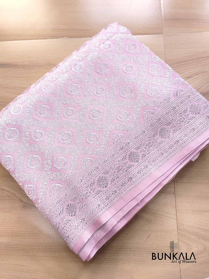 Lavender Brocade Silver Zari Weaved Banarasi Mashru Silk Saree