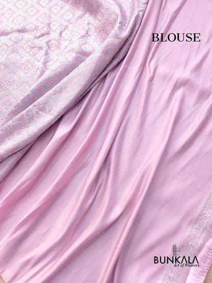 Lavender Brocade Silver Zari Weaved Banarasi Mashru Silk Saree