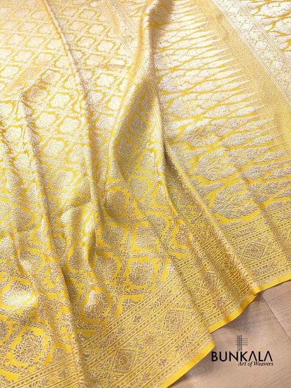 Yellow Brocade Silver Zari Weaved Banarasi Mashru Silk Saree
