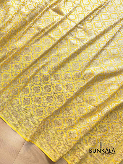 Yellow Brocade Silver Zari Weaved Banarasi Mashru Silk Saree