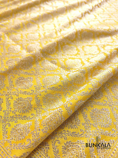 Yellow Brocade Silver Zari Weaved Banarasi Mashru Silk Saree