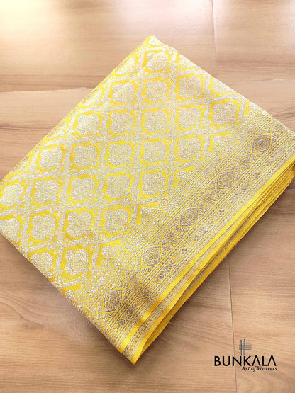 Yellow Brocade Silver Zari Weaved Banarasi Mashru Silk Saree