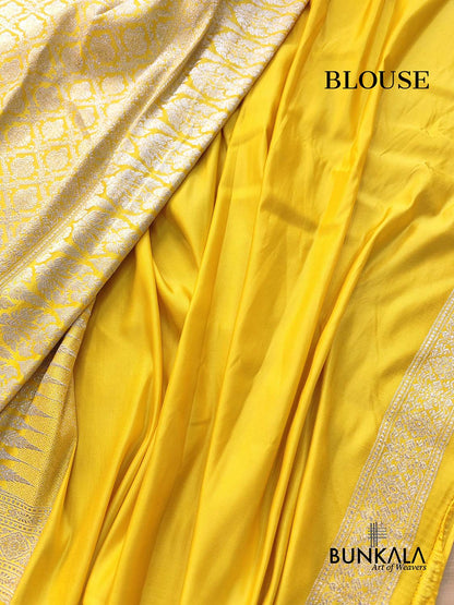 Yellow Brocade Silver Zari Weaved Banarasi Mashru Silk Saree