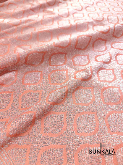 Peach Brocade Silver Zari Weaved Banarasi Mashru Silk Saree