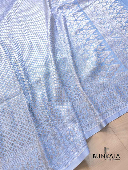Pastel Blue Brocade Silver Zari Weaved Banarasi Mashru Silk Saree