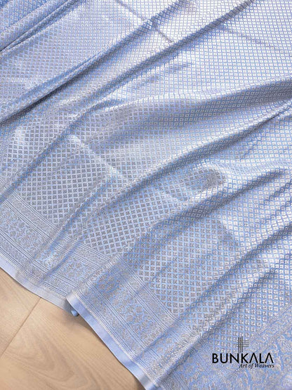 Pastel Blue Brocade Silver Zari Weaved Banarasi Mashru Silk Saree