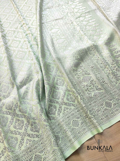 Pastel Green Brocade Silver Zari Weaved Banarasi Mashru Silk Saree