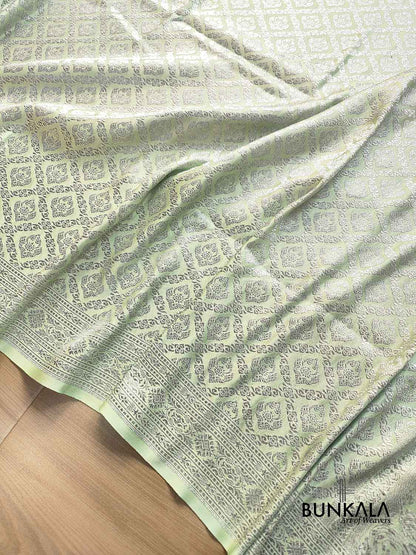 Pastel Green Brocade Silver Zari Weaved Banarasi Mashru Silk Saree