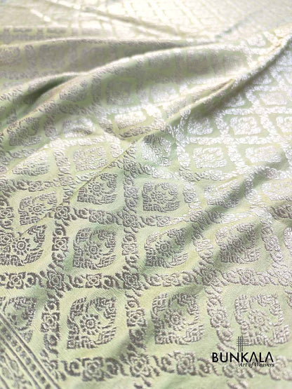 Pastel Green Brocade Silver Zari Weaved Banarasi Mashru Silk Saree
