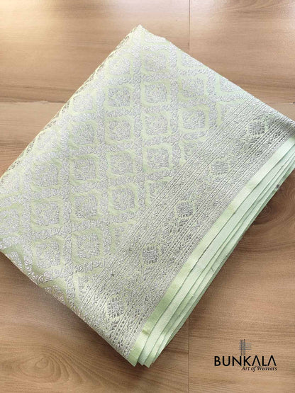 Pastel Green Brocade Silver Zari Weaved Banarasi Mashru Silk Saree