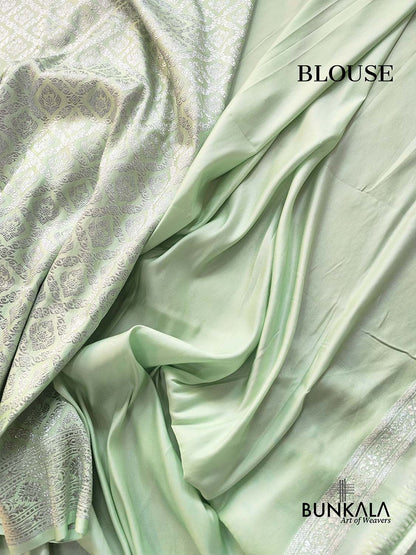 Pastel Green Brocade Silver Zari Weaved Banarasi Mashru Silk Saree