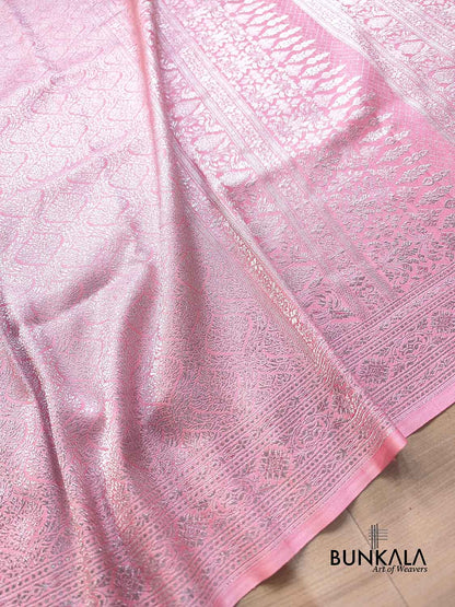 Baby Pink Brocade Silver Zari Weaved Banarasi Mashru Silk Saree