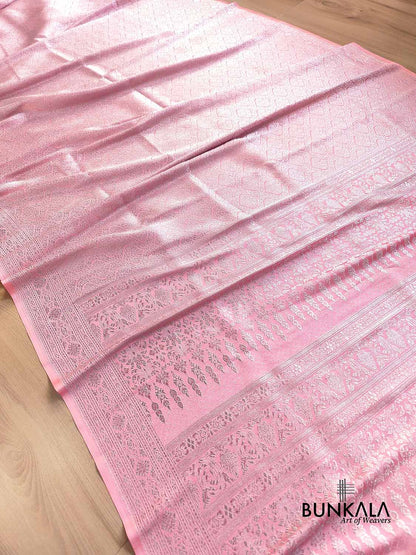 Baby Pink Brocade Silver Zari Weaved Banarasi Mashru Silk Saree