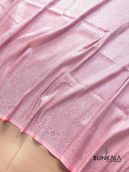 Baby Pink Brocade Silver Zari Weaved Banarasi Mashru Silk Saree