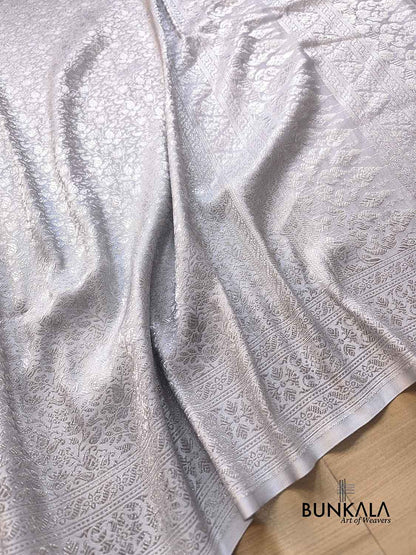 Silver Grey Brocade Silver Zari Weaved Banarasi Mashru Silk Saree