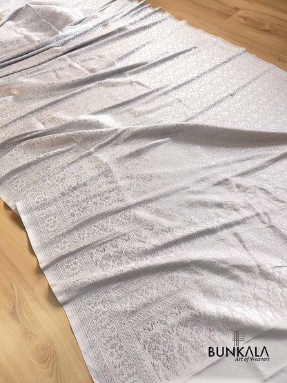 Silver Grey Brocade Silver Zari Weaved Banarasi Mashru Silk Saree