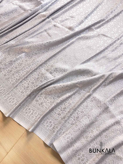 Silver Grey Brocade Silver Zari Weaved Banarasi Mashru Silk Saree