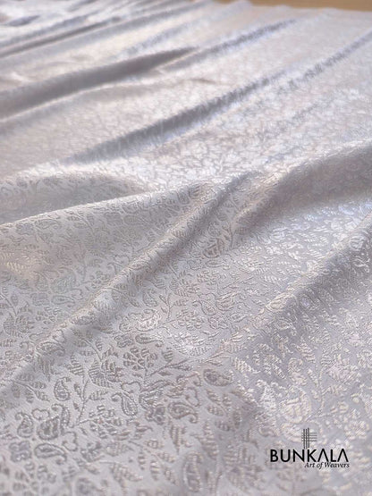 Silver Grey Brocade Silver Zari Weaved Banarasi Mashru Silk Saree