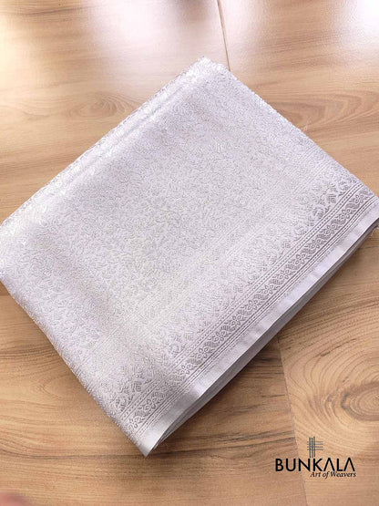Silver Grey Brocade Silver Zari Weaved Banarasi Mashru Silk Saree