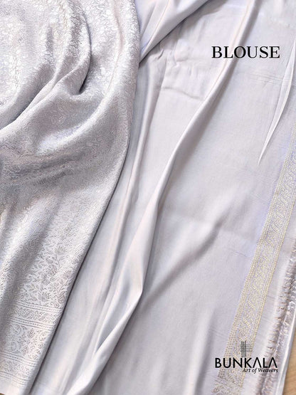 Silver Grey Brocade Silver Zari Weaved Banarasi Mashru Silk Saree
