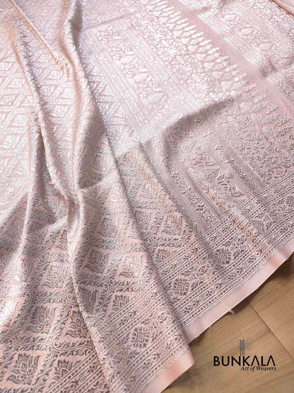 Nude Pink Brocade Silver Zari Weaved Banarasi Mashru Silk Saree