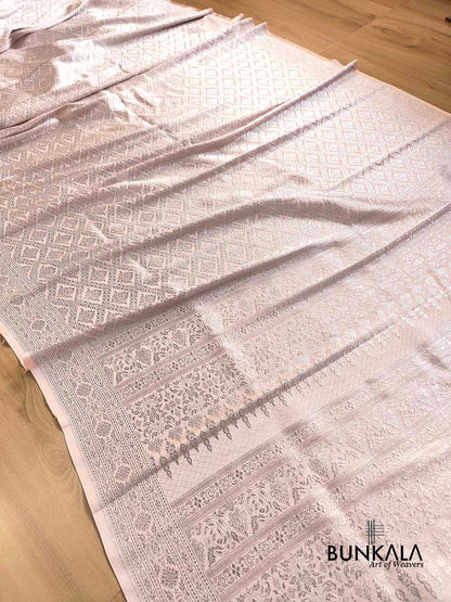 Nude Pink Brocade Silver Zari Weaved Banarasi Mashru Silk Saree