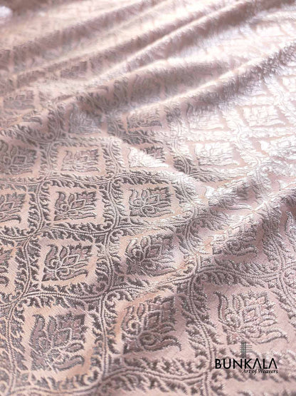Nude Pink Brocade Silver Zari Weaved Banarasi Mashru Silk Saree