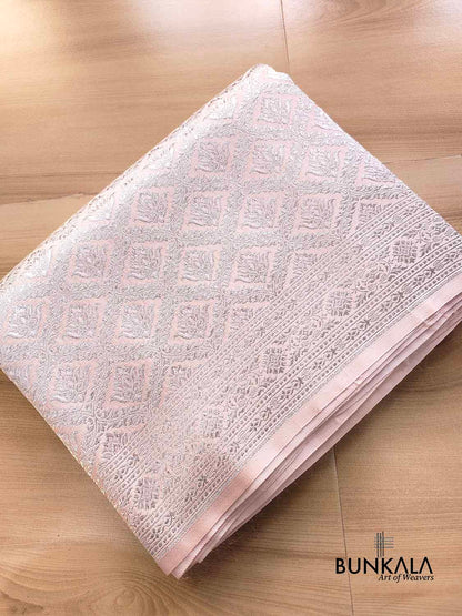 Nude Pink Brocade Silver Zari Weaved Banarasi Mashru Silk Saree