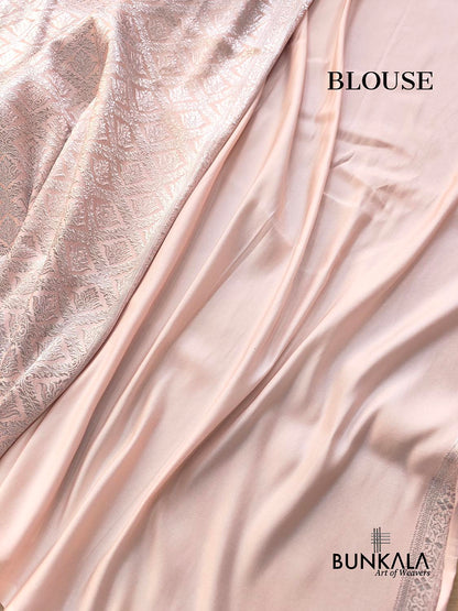 Nude Pink Brocade Silver Zari Weaved Banarasi Mashru Silk Saree