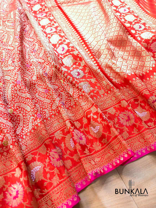Burnt Orange Meenakari Kadwa Handweaved Sona Rupa Banarasi Pure Katan Silk Saree