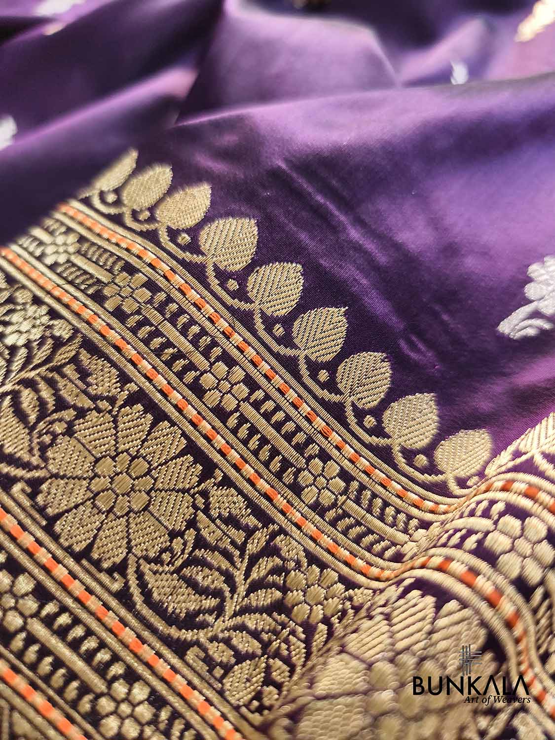 Purple Sona Rupa Flower Buti Motif Kadwa Handweaved Traditional Border Banarasi Pure Katan Silk Saree