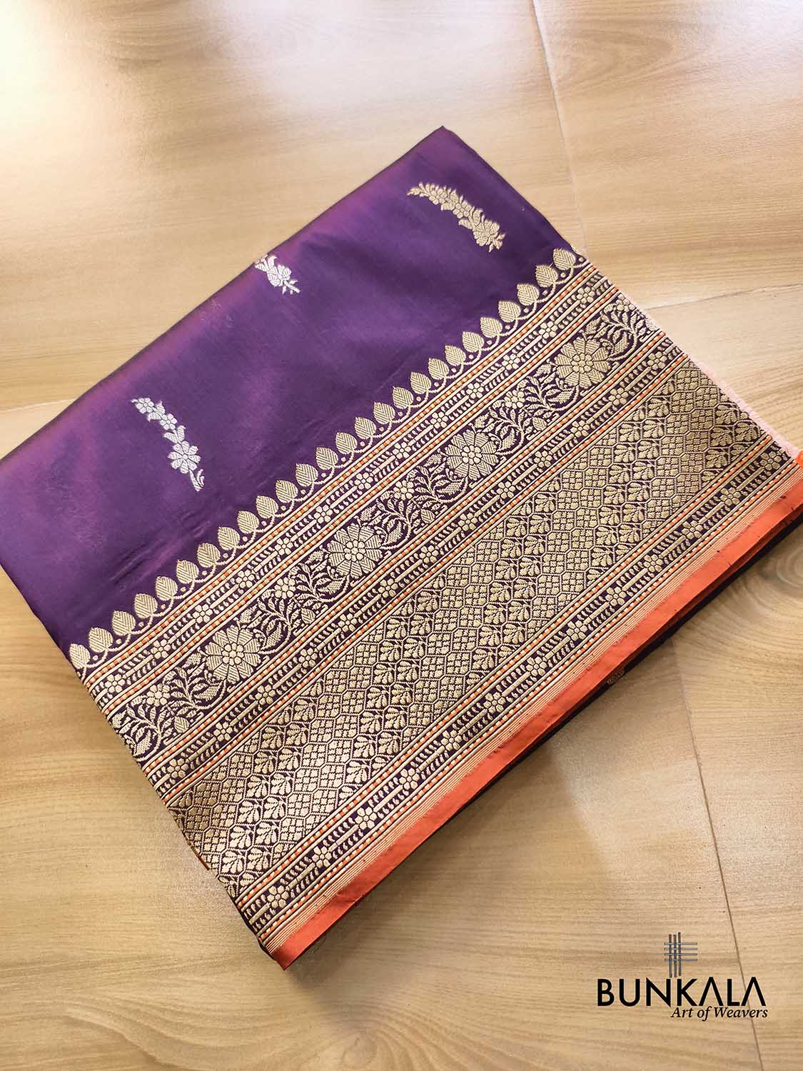 Purple Sona Rupa Flower Buti Motif Kadwa Handweaved Traditional Border Banarasi Pure Katan Silk Saree