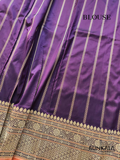 Purple Sona Rupa Flower Buti Motif Kadwa Handweaved Traditional Border Banarasi Pure Katan Silk Saree