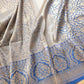 Light Grey Brocade Weaved Light Gold Zari Silk Banarasi Saree
