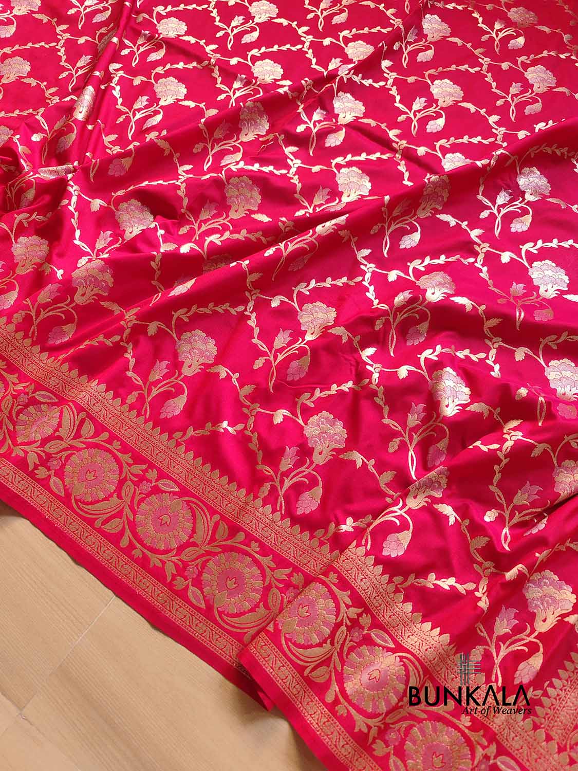 Two Tone Pink Floral Jaal Design Silk Banarasi Saree