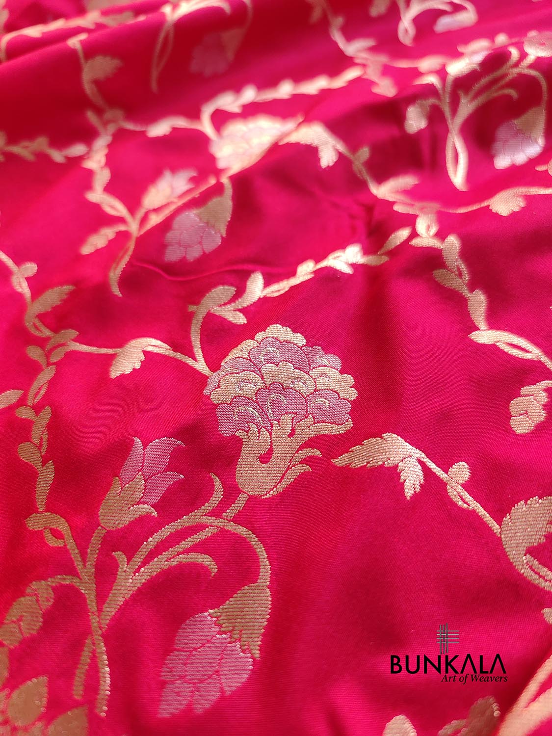 Two Tone Pink Floral Jaal Design Silk Banarasi Saree